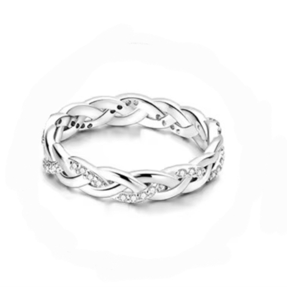 SILVER TWISTED DIAMOND RING, JEWELRY 925 SILVER - Picture 2 of 3